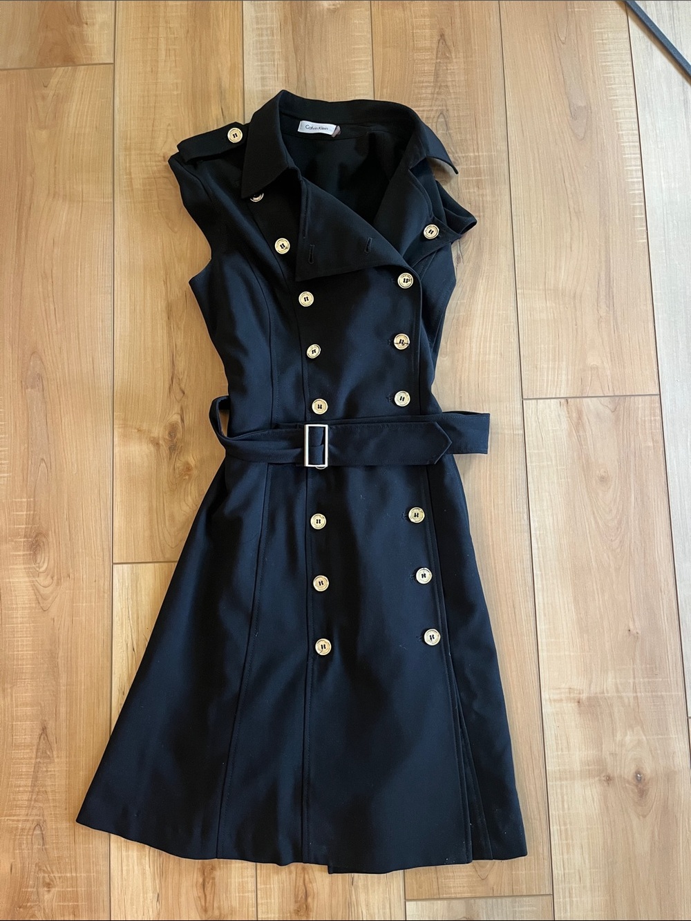 Calvin Klein Black Sleeveless Double-Breasted Trench Midi Dress - Picture 3 of 3